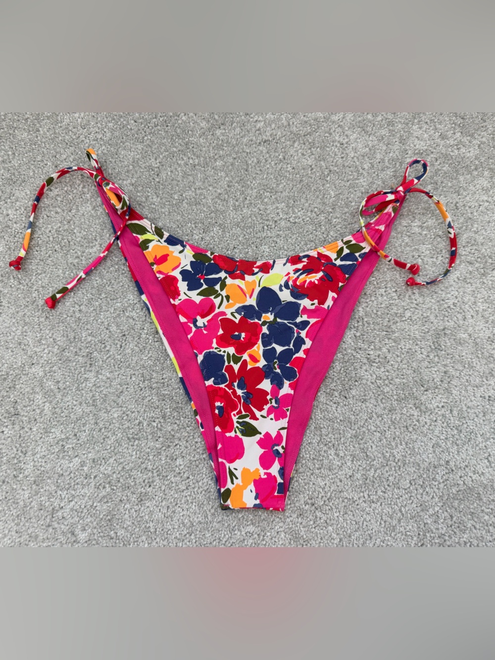 Roxy Pink Floral Tie-Side Cheeky Bikini Bottom, size L